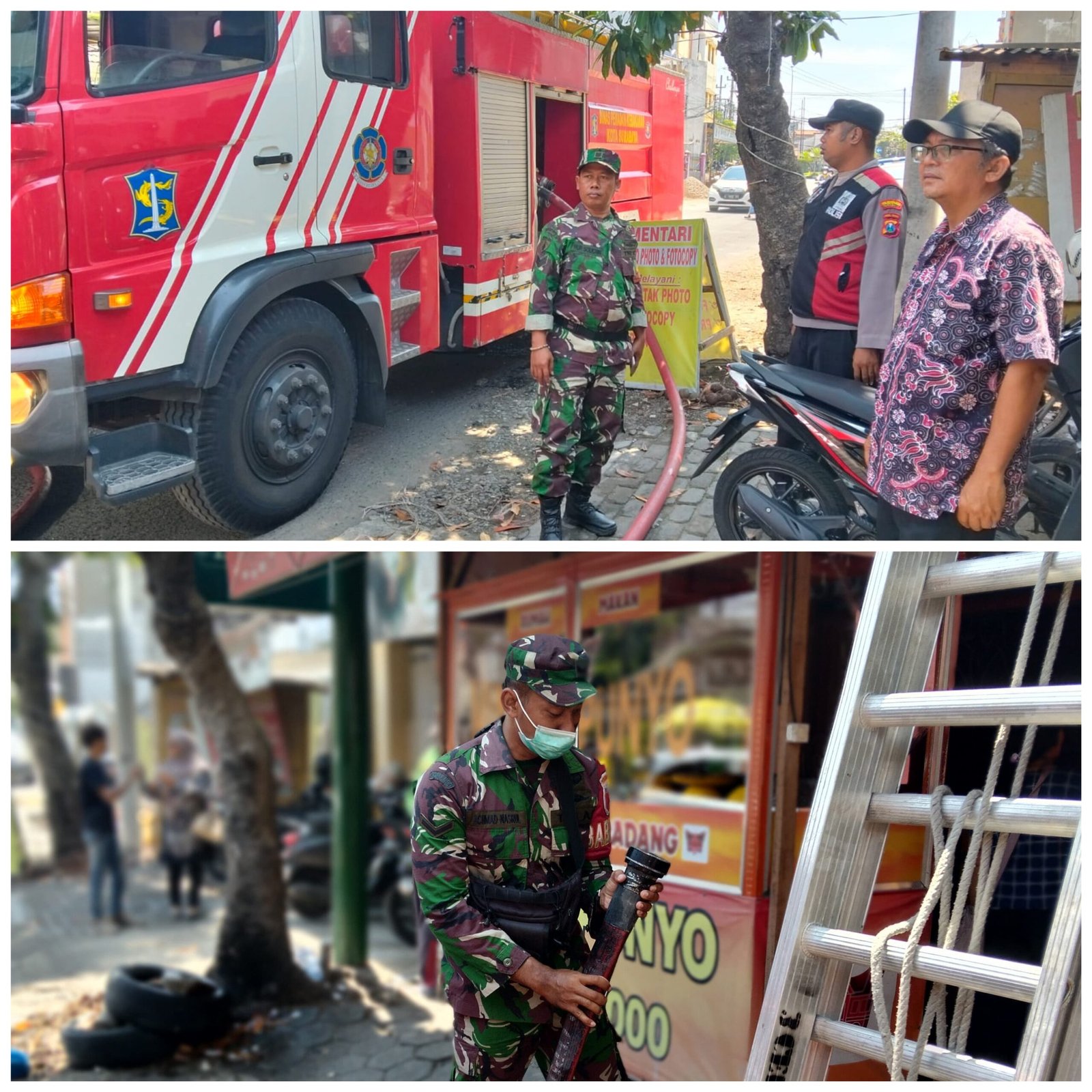 Aksi Sigap Babinsa Koramil 0830/11 Rungkut Tanggulangi Kebakaran di Warung Milik Warga