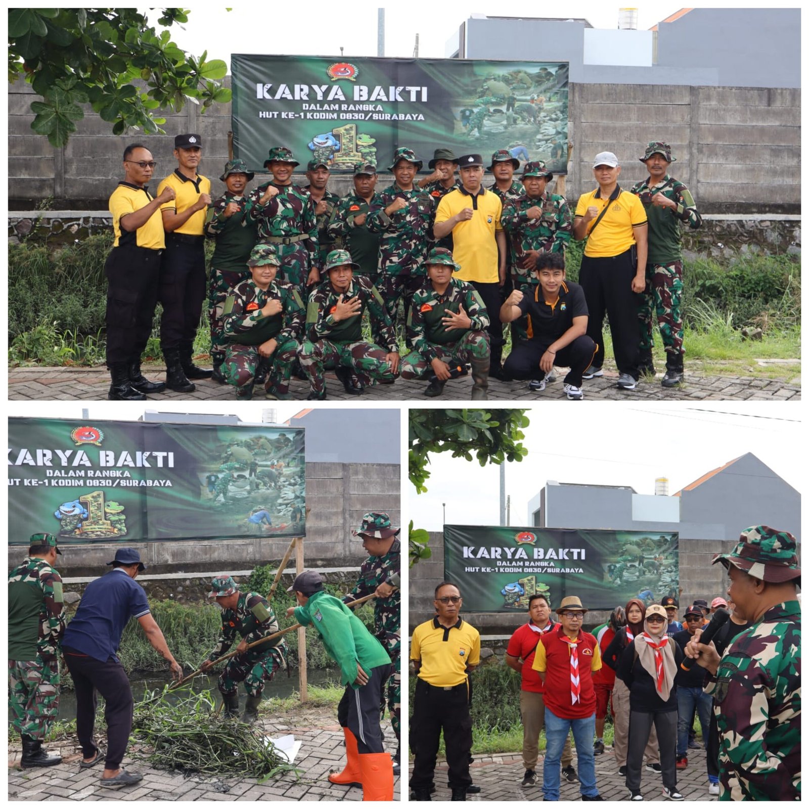Sambut HUT Kodim 0830 Surabaya, Koramil Rungkut Bersihkan Sungai Sentong Bersama Warga